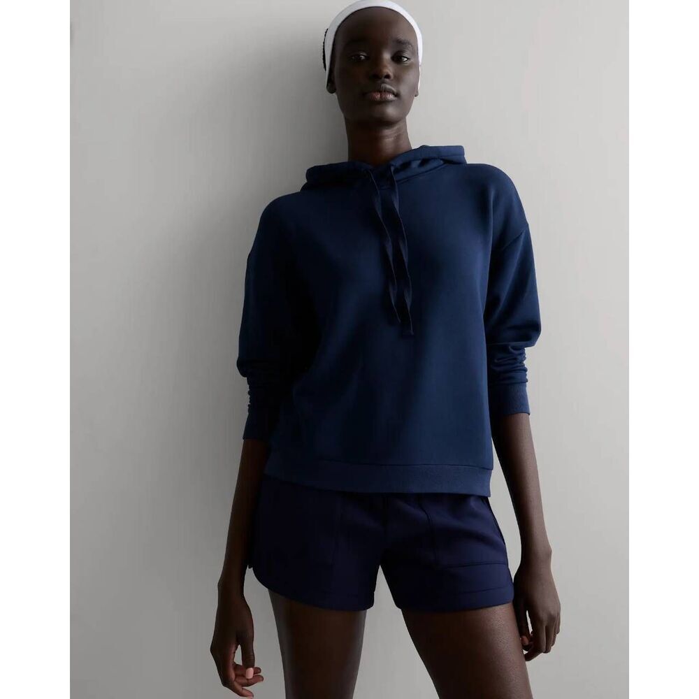 Quince SuperSoft Fleece Pullover Hoodie Navy Small NWT Lounge Comfort Basic